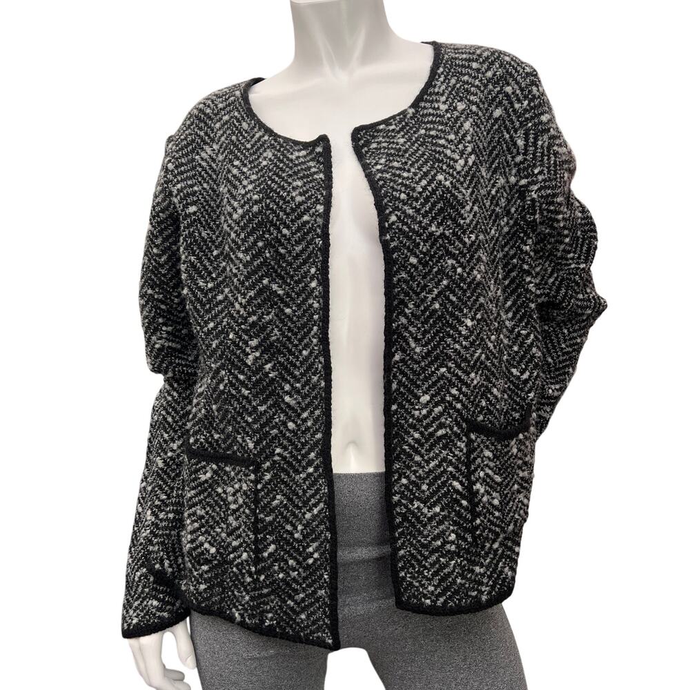 Cocogio Italy Wool Open Front Gray/Black Women's Cardigan Sweater Size XL